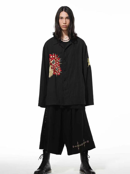 Yohji Yamamoto Hummingbird Embroidered Silk-Linen Jacket Long Sleeve
