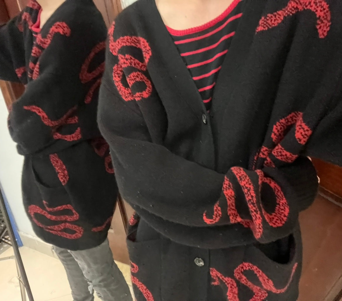 AMIRI 18AW Dark Red Snake - High-Street Wool Cardigan Jackets