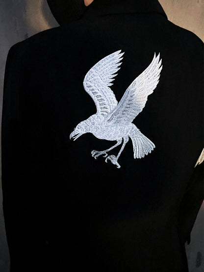 Yohji Yamamoto Dark 21AW Long Blazer Coat Dual Crow Embroidery on Back - Black