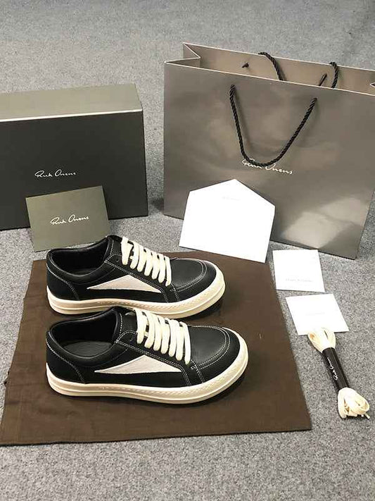 RO 22SS Vintage Leather Low-Top Sneaker Rick Owens - Black/Milk - 