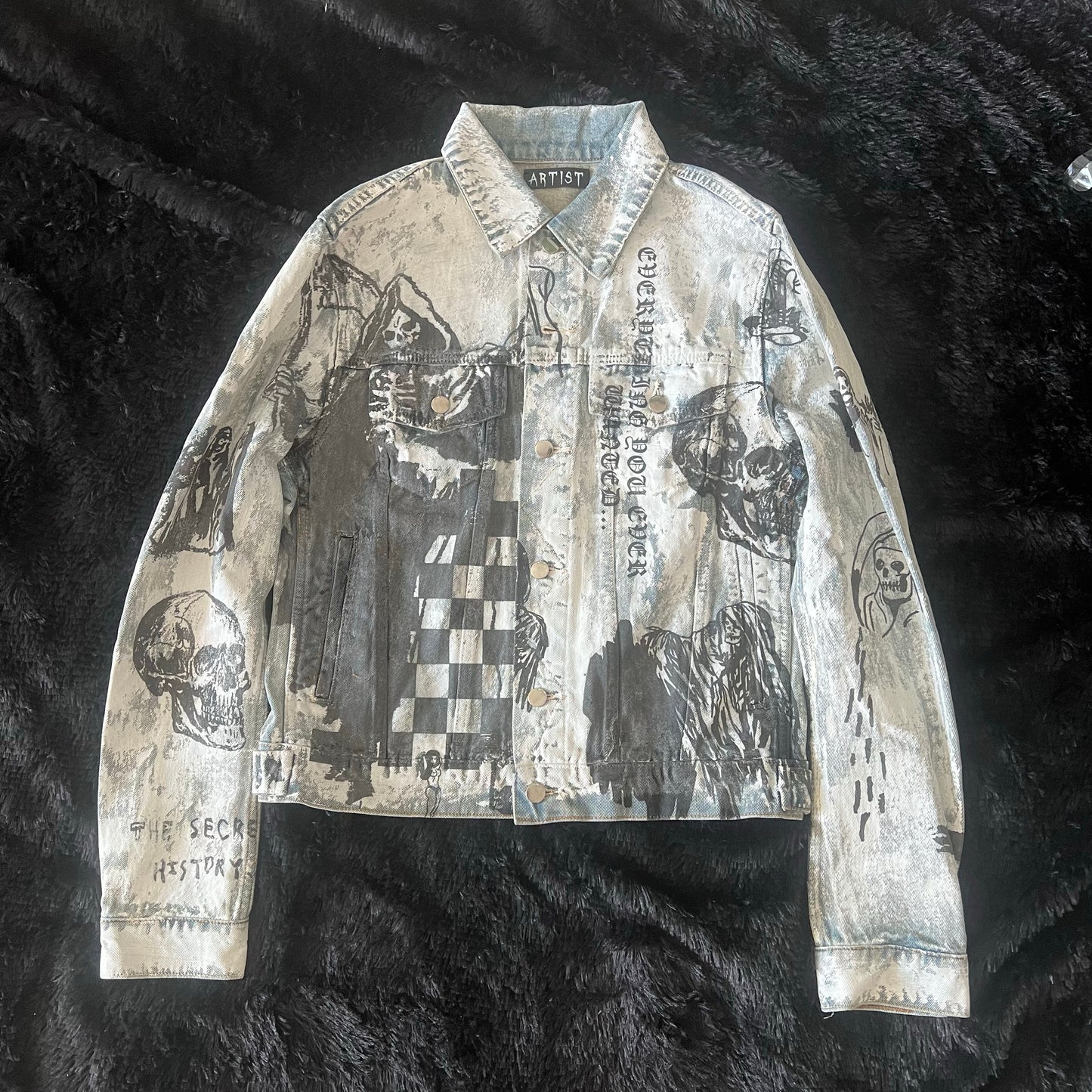 AMIRI 22FW Skull Reaper Graffiti Jackets - Hand Painted Waxed Denim