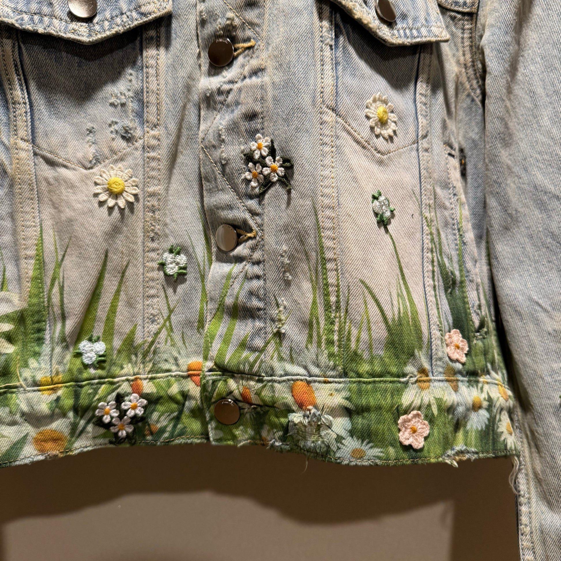 Amiri Dove Embroidered Denim Jacket - Exclusive Custom Distressed