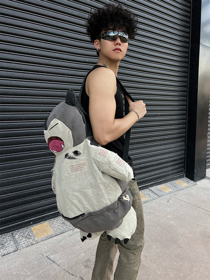 Snorlax Graphic Canvas Tote Bag - Anime Streetwear - SNORLAX