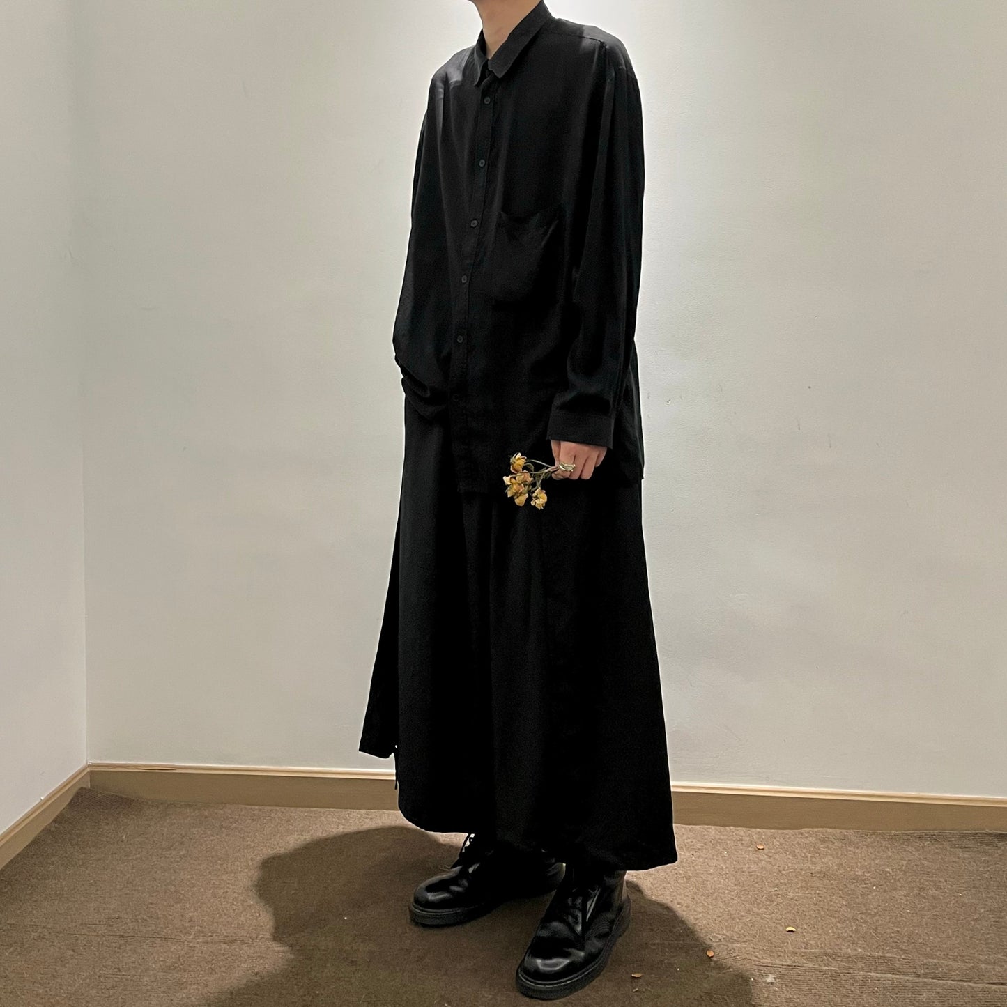 Yohji Yamamoto Dark Core Soft Rayon Base Layer Square-neck Black Shirt