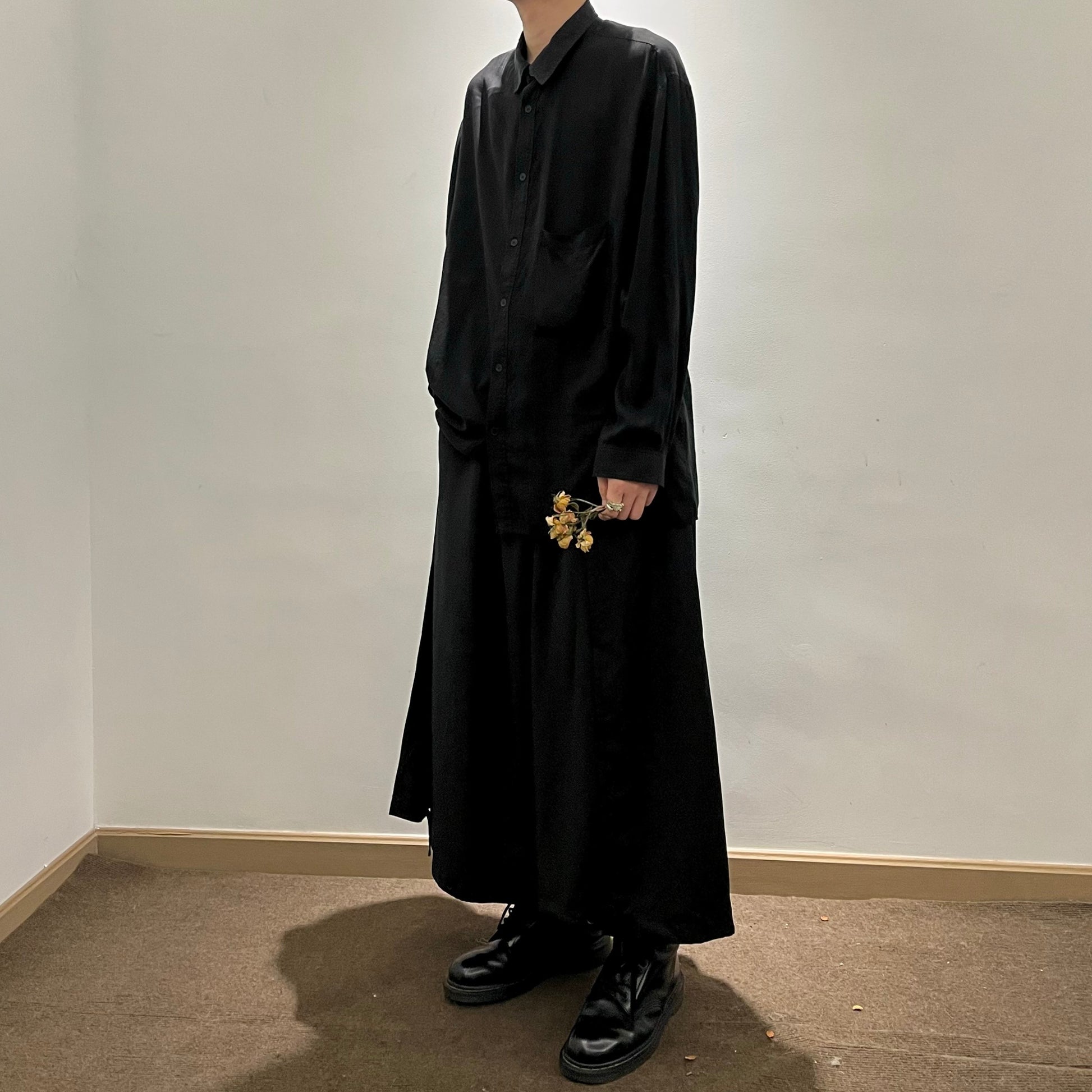 Yohji Yamamoto Dark Core Soft Rayon Base Layer Square-neck Black Shirt