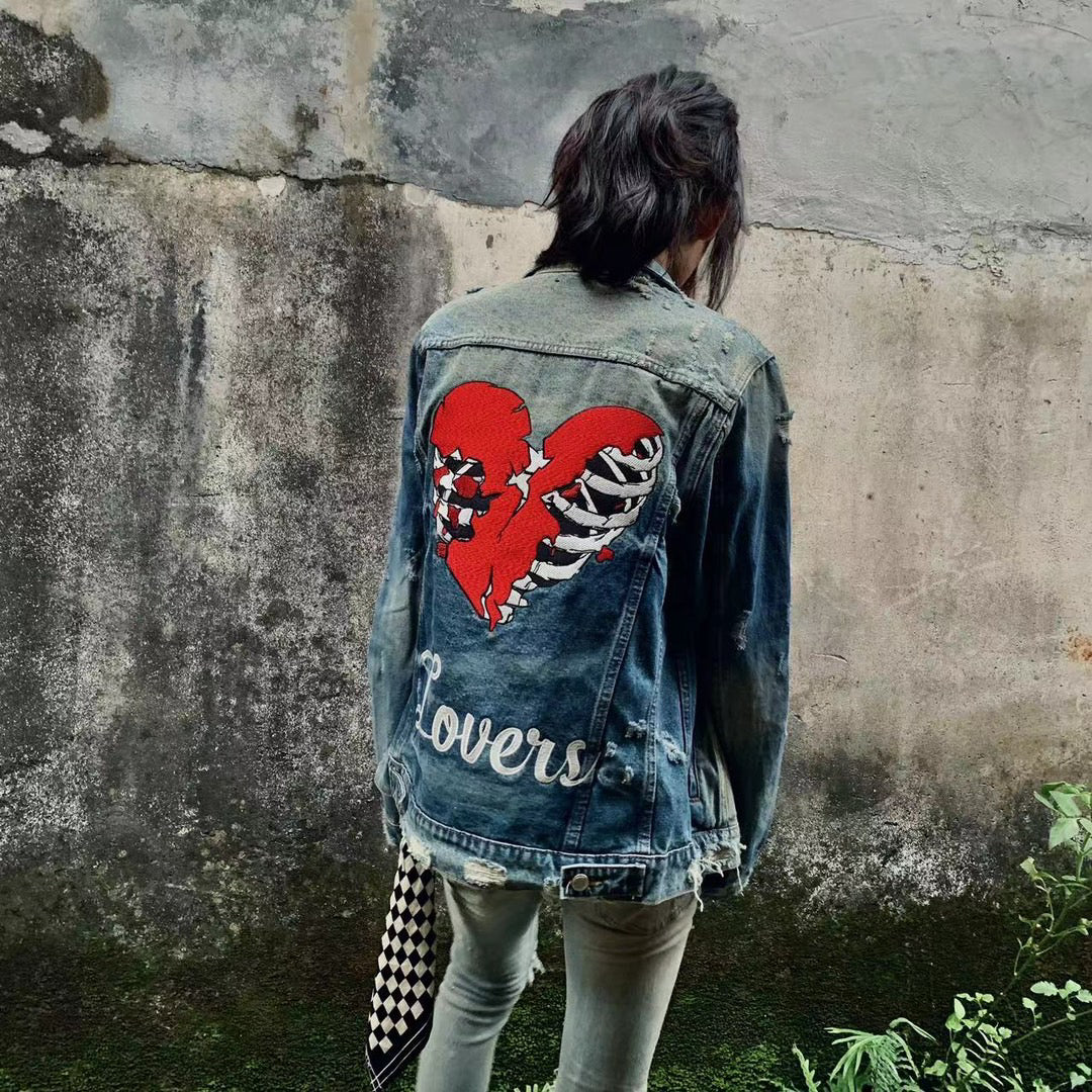 AMIRI Heartbreak Lovers Denim Jacket - Embroidered Washed Highstreet
