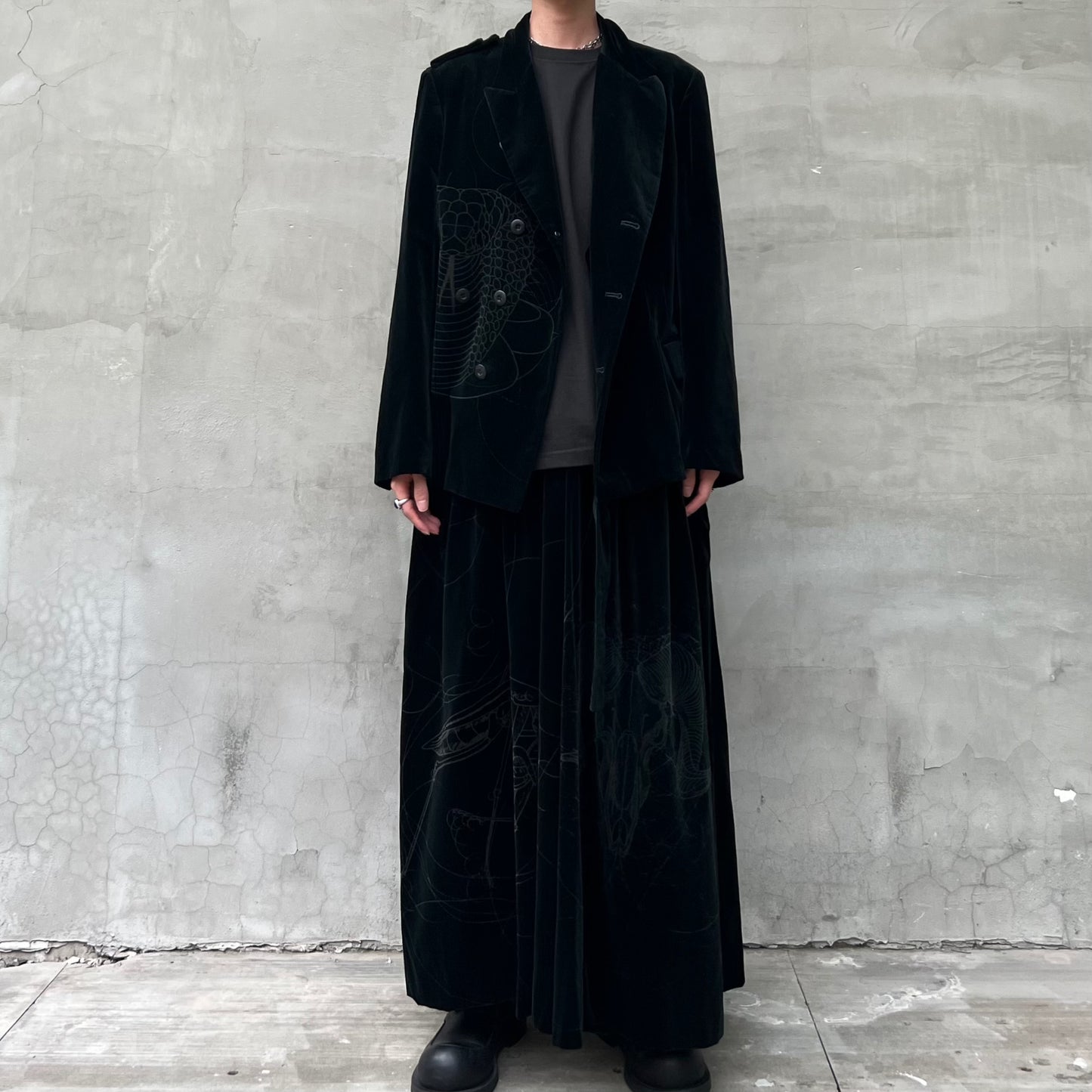 Yohji Yamamoto Velvet Family Crest Serpent Emblem Jacket - Skirt Suit