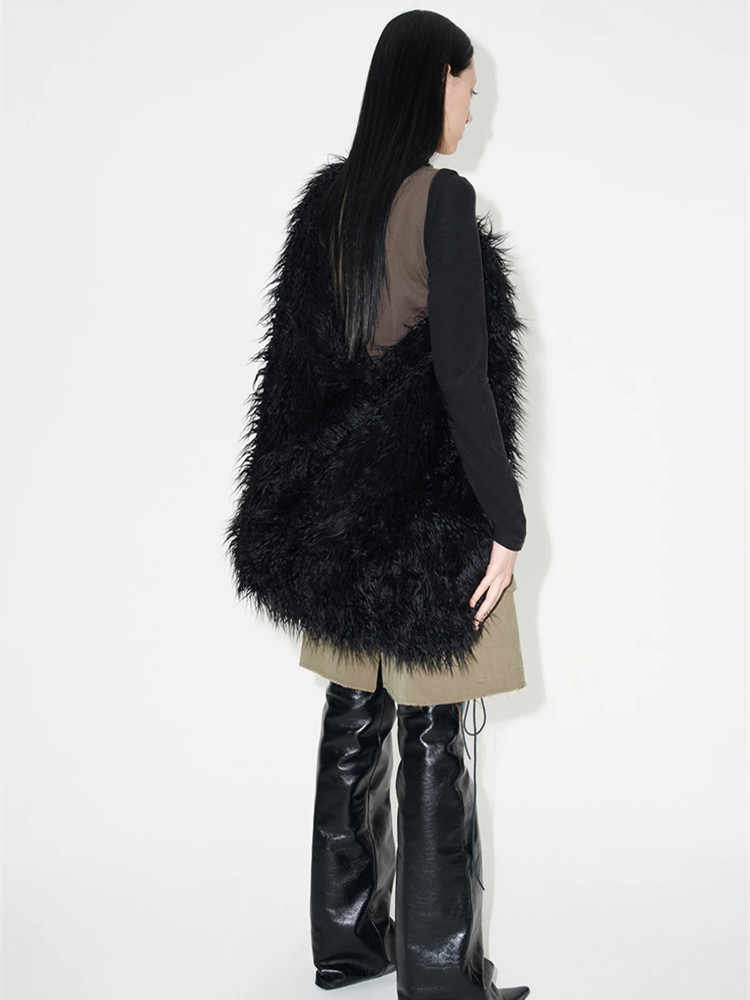 Our Legacy Faux Shearling Shoulder Bag - Oversized Furry Tote Faux Fur Crossbody - Black