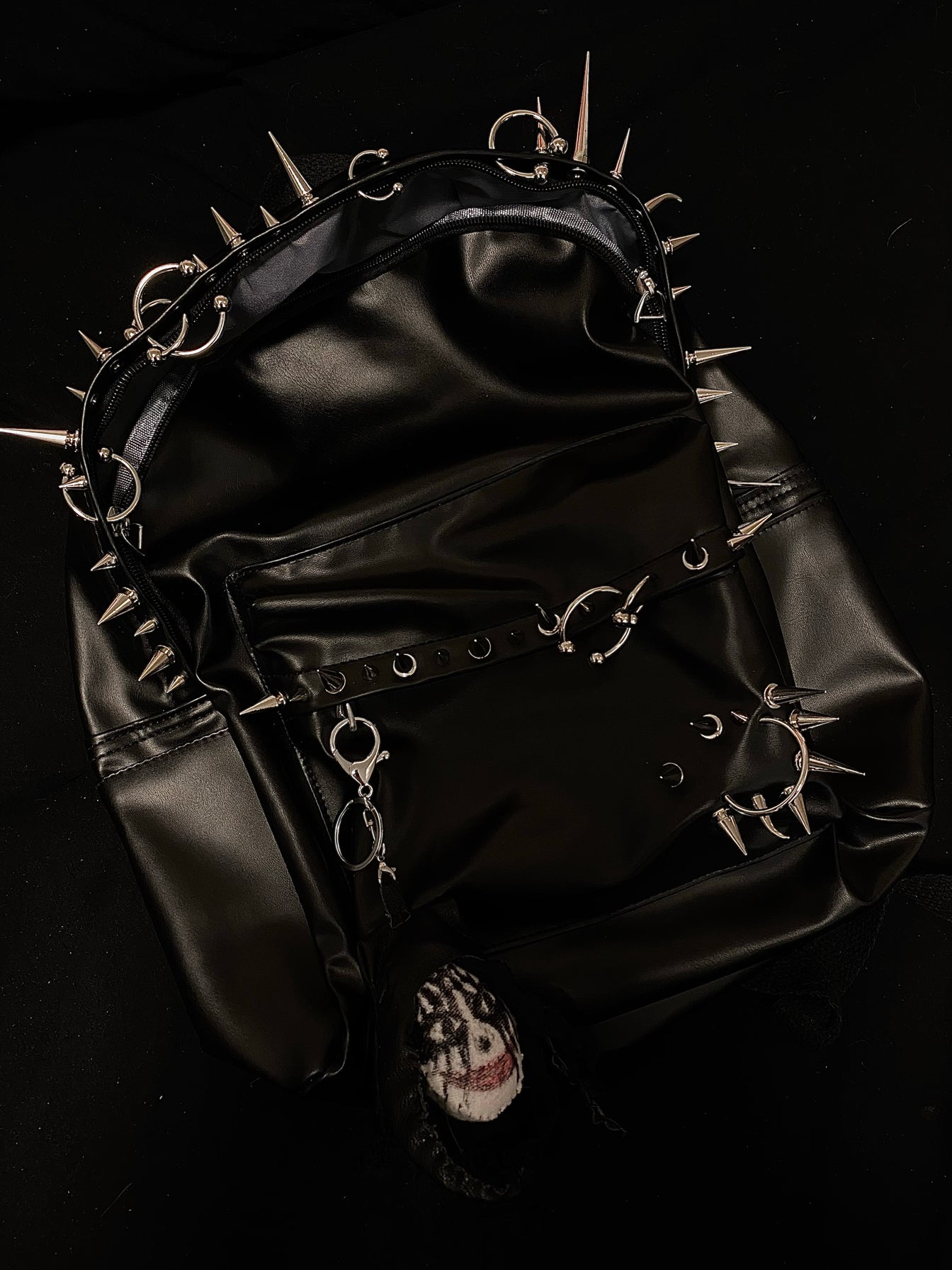 Playboi Carti OPIUM Punk Studded & Pierced Black Leather Backpack - SIze H42/W31