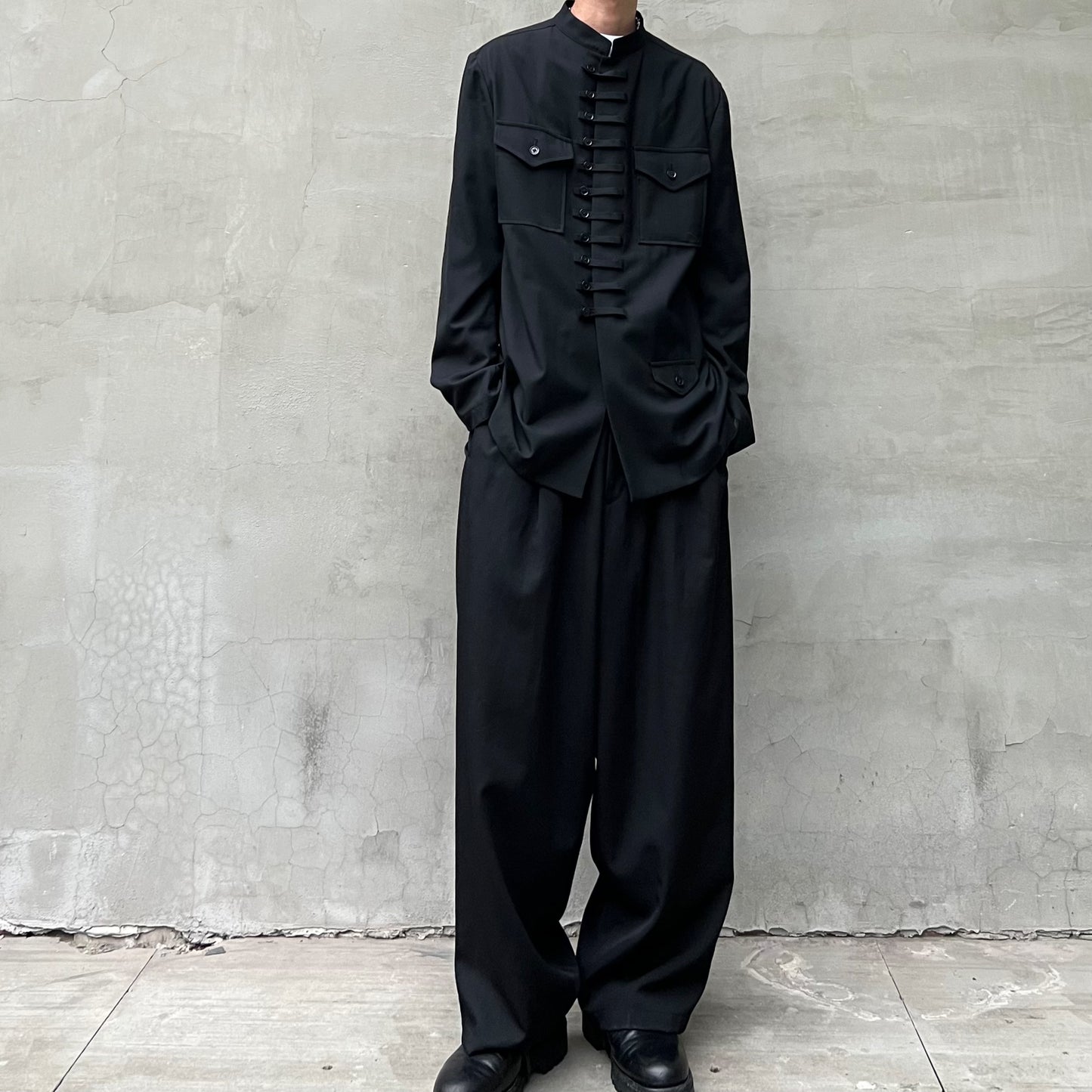Yohji Yamamoto Twelve Pleat Wool Tapered Draped Wide Straight Trousers