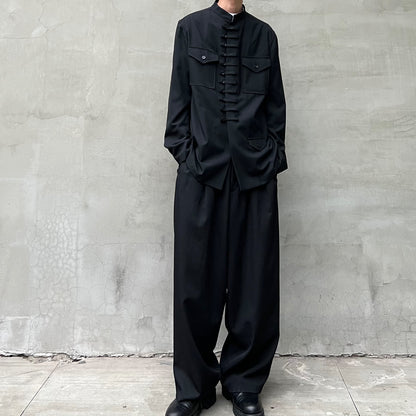 Yohji Yamamoto Twelve Pleat Wool Tapered Draped Wide Straight Trousers
