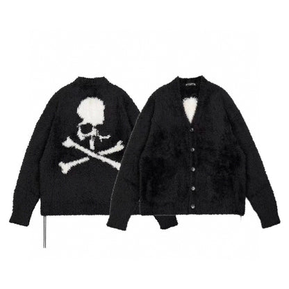 Mastermind Online Dark Alpaca Skull Cardigan – High-Street Loose Knit Sweater