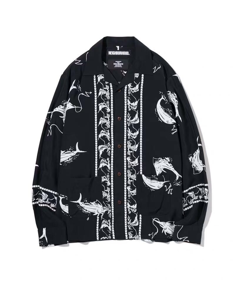 Neighborhood 20SS Hawaiian Swordfish Shirt Long Sleeve Open-Front Loose - Black