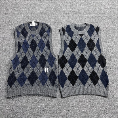 donclic Blue-Grey Mohair Wool Vest -Diamond Our Legacy Knit Relaxed Fit Cardigan
