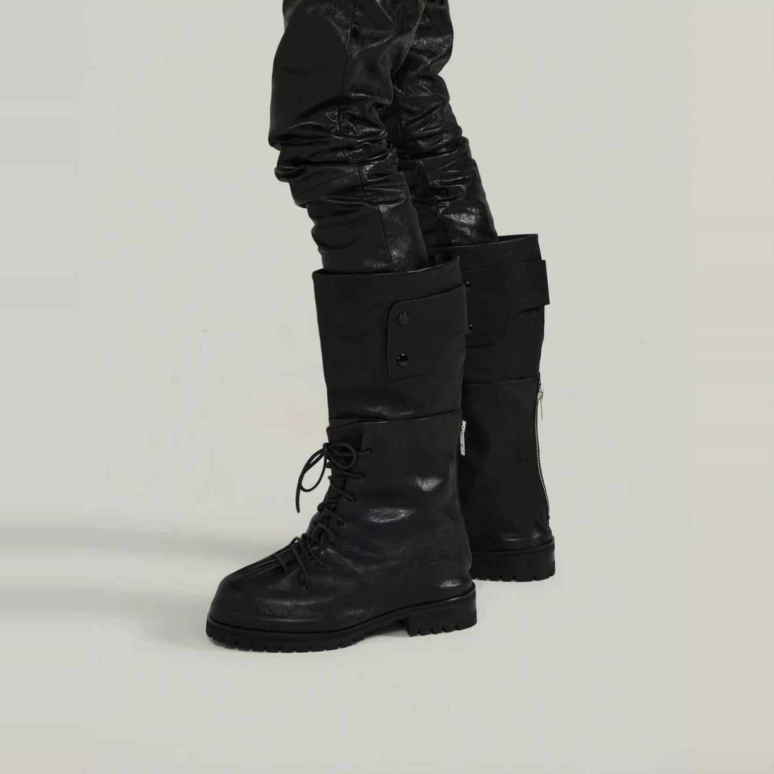 424 Distressed Leather Slouch Boots Oversized Crinkled Biker High Boots