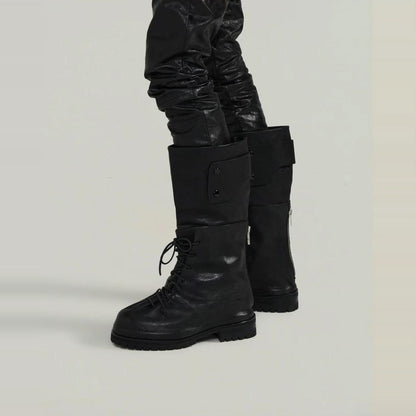 424 Distressed Leather Slouch Boots Oversized Crinkled Biker High Boots