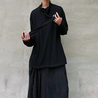 Yohji Yamamoto Merino Wool Knit Sweater Turtleneck Integrated Tie Scarf