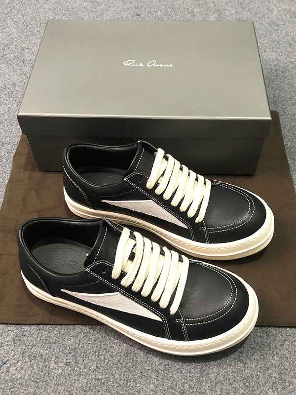 RO 22SS Vintage Leather Low-Top Sneaker Rick Owens - Black/Milk - 