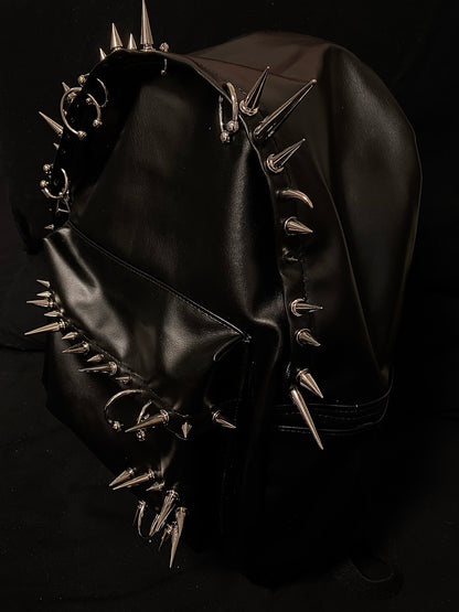 Playboi Carti OPIUM Punk Studded & Pierced Black Leather Backpack - SIze H42/W31