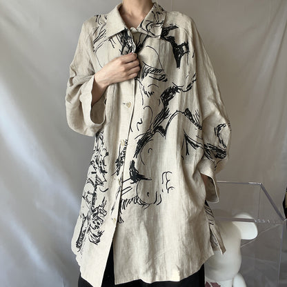 Yohji Linen Shirt – Yuuka Asakura Yamamoto Hand-Painted Beast Motif