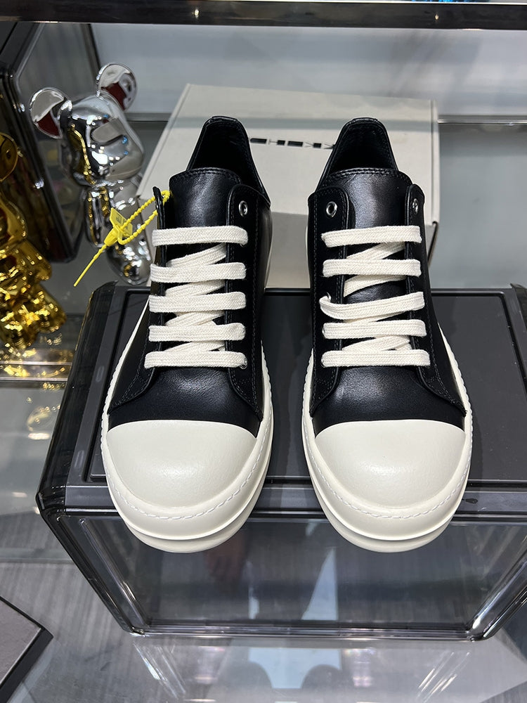 Rick Owen Low-Top Leather Platform Sneaker RO Dark Elevated Sole Casual Shoes