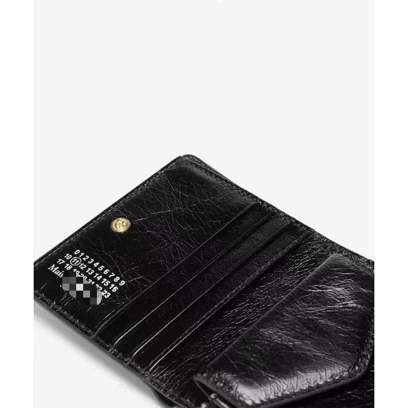 21SS Oiled Leather Wallet Card Holder – MMM Vibe Classic Four-Stitch Design - Black