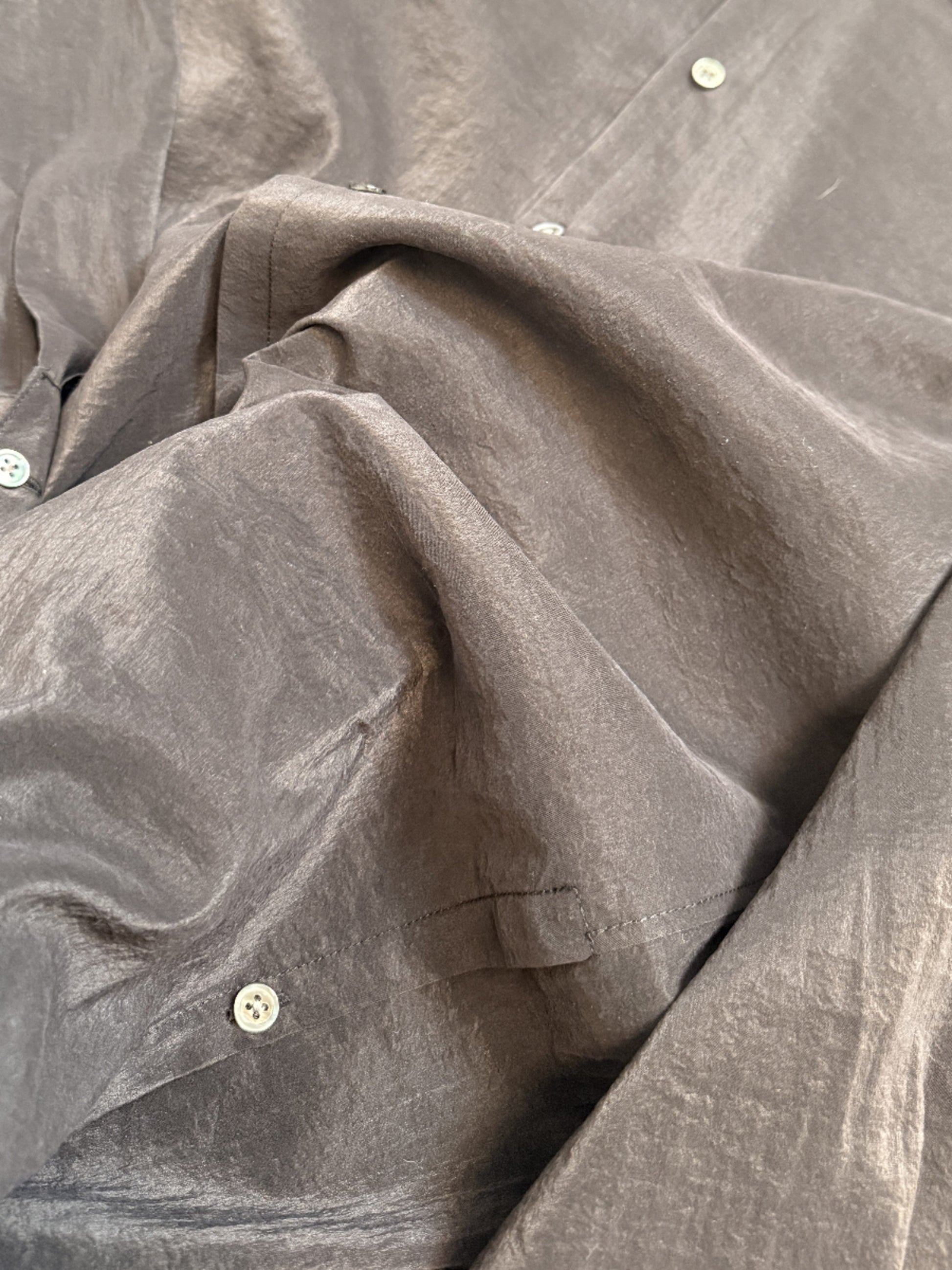 LEMAIRE 25SS New Glossy Dry Silk Shirt – Sage Green Black Edition