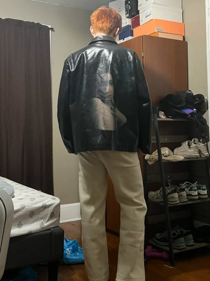 Yohji Yamamoto Uchida Suzume - Wheel of Fortune Portrait Print Genuine Leather Jacket
