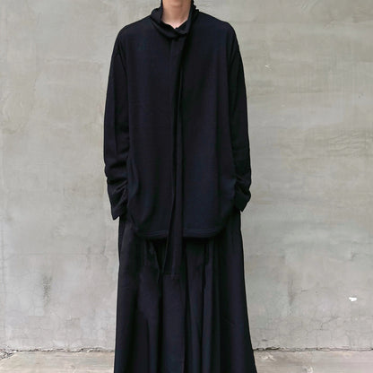 Yohji Yamamoto Merino Wool Knit Sweater Turtleneck Integrated Tie Scarf