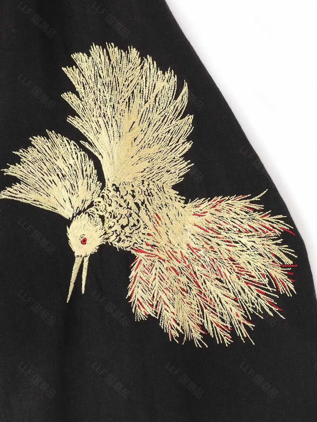 Yohji Yamamoto Hummingbird Embroidered Silk-Linen Jacket Long Sleeve