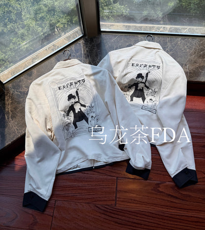 ERD AW20 White Blend Clown Embroidered Jacket - Distressed Wool Mix Bomber