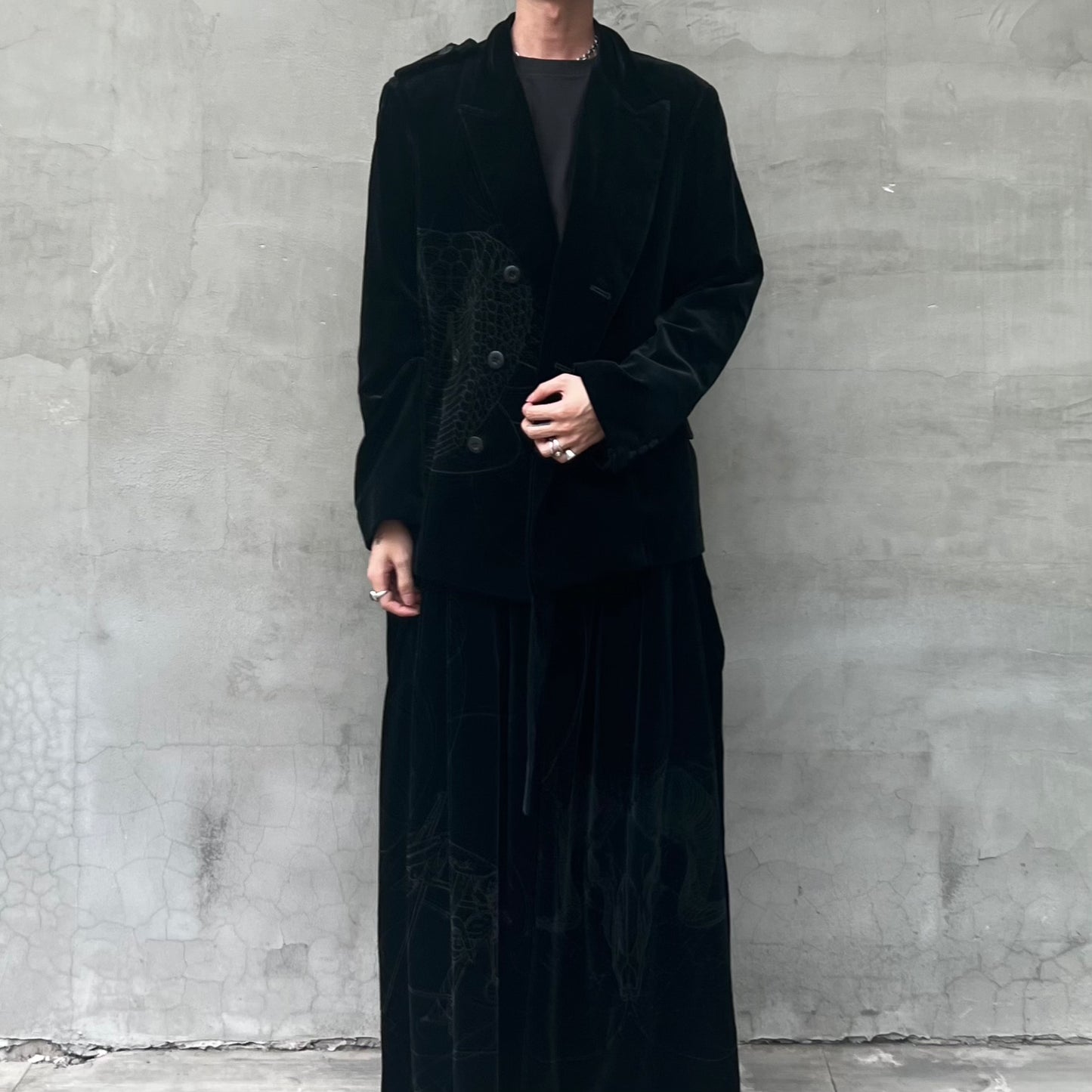 Yohji Yamamoto Velvet Family Crest Serpent Emblem Jacket - Skirt Suit