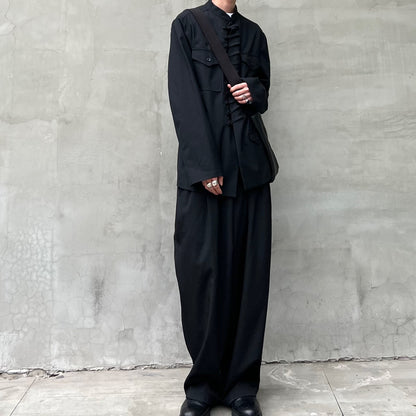 Yohji Yamamoto Twelve Pleat Wool Tapered Draped Wide Straight Trousers