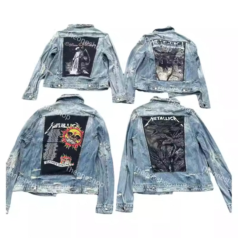 AMIRI 16OG Patchwork Back Kill Denim Jacket Metallica High-Street