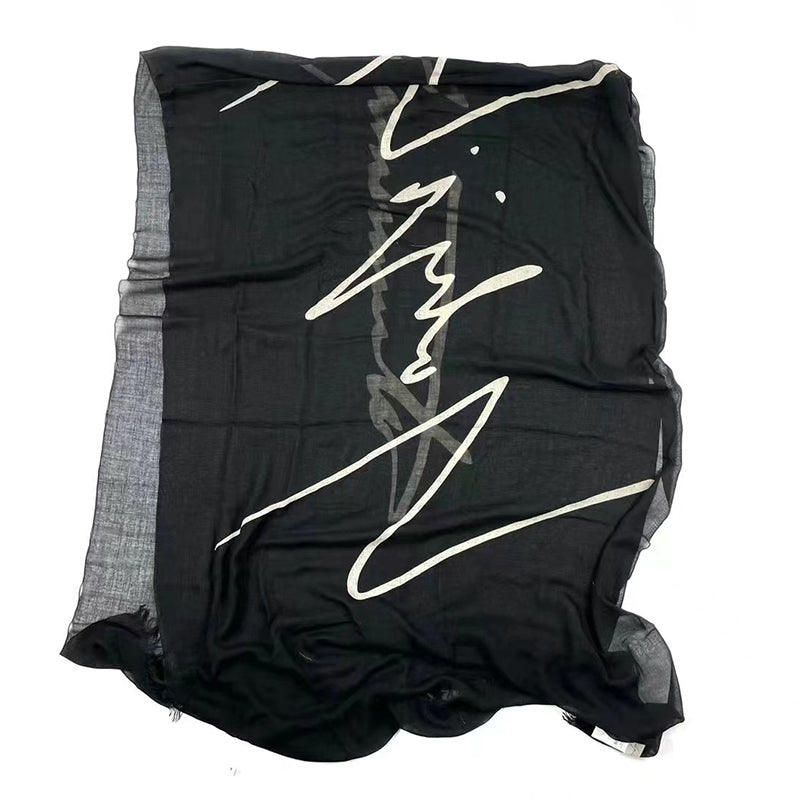 Donclickin Yohji Yamamoto Vibe Signature Silk Scarf & Shawl - Black 75 x 250