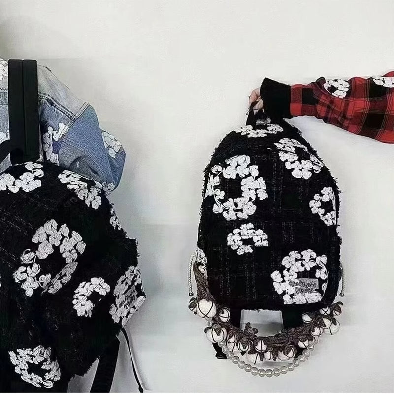 READYMADE x Denim Tears Collaboration Chanel-Style Backpack Intricate Embroidery - Black