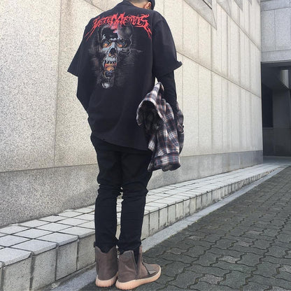 Vetement Washed Direct Print Ghost Face Skull T-Shirt Oversized Short