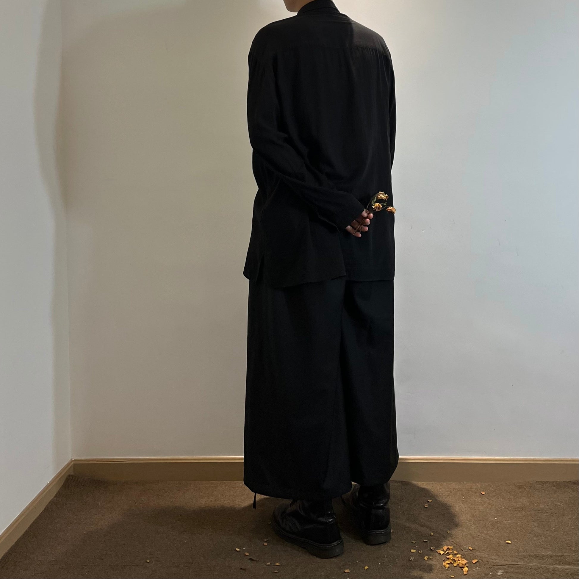 Yohji Yamamoto Dark Core Soft Rayon Base Layer Square-neck Black Shirt