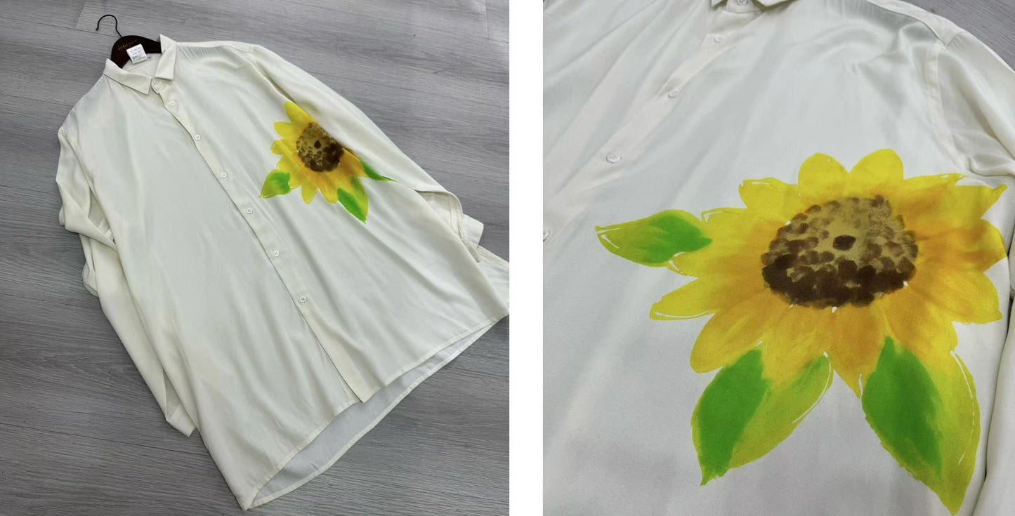 Yohji Yamamoto – Floral “Flowers & Youth” Sunflower Print Rayon Shirt