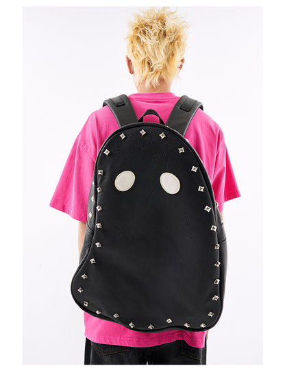 Fun & Cool Punk Studded Ghost PU Leather Backpack - Imp Halloween Edition - Black