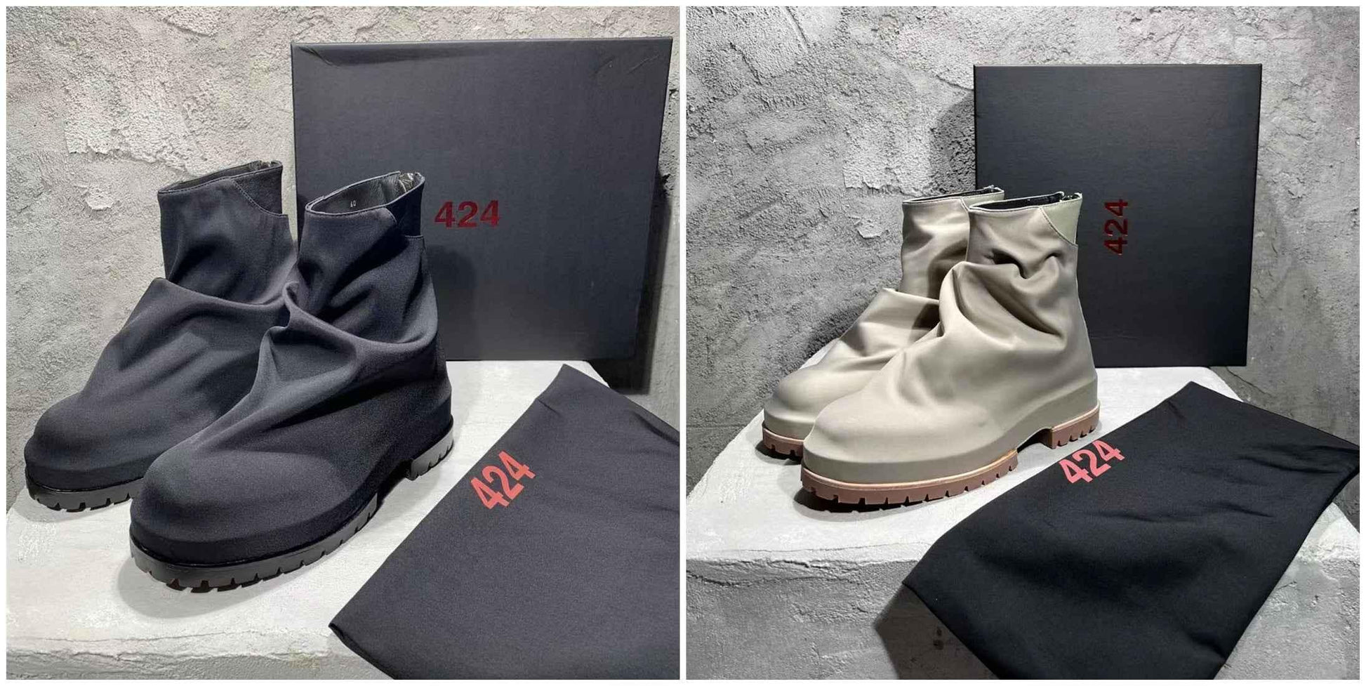 424 on Fairfax Ankle Boots - SS22 Crinkled Zip High-Top Retro Thick-Soled Lambskin