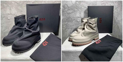 424 on Fairfax Ankle Boots - SS22 Crinkled Zip High-Top Retro Thick-Soled Lambskin