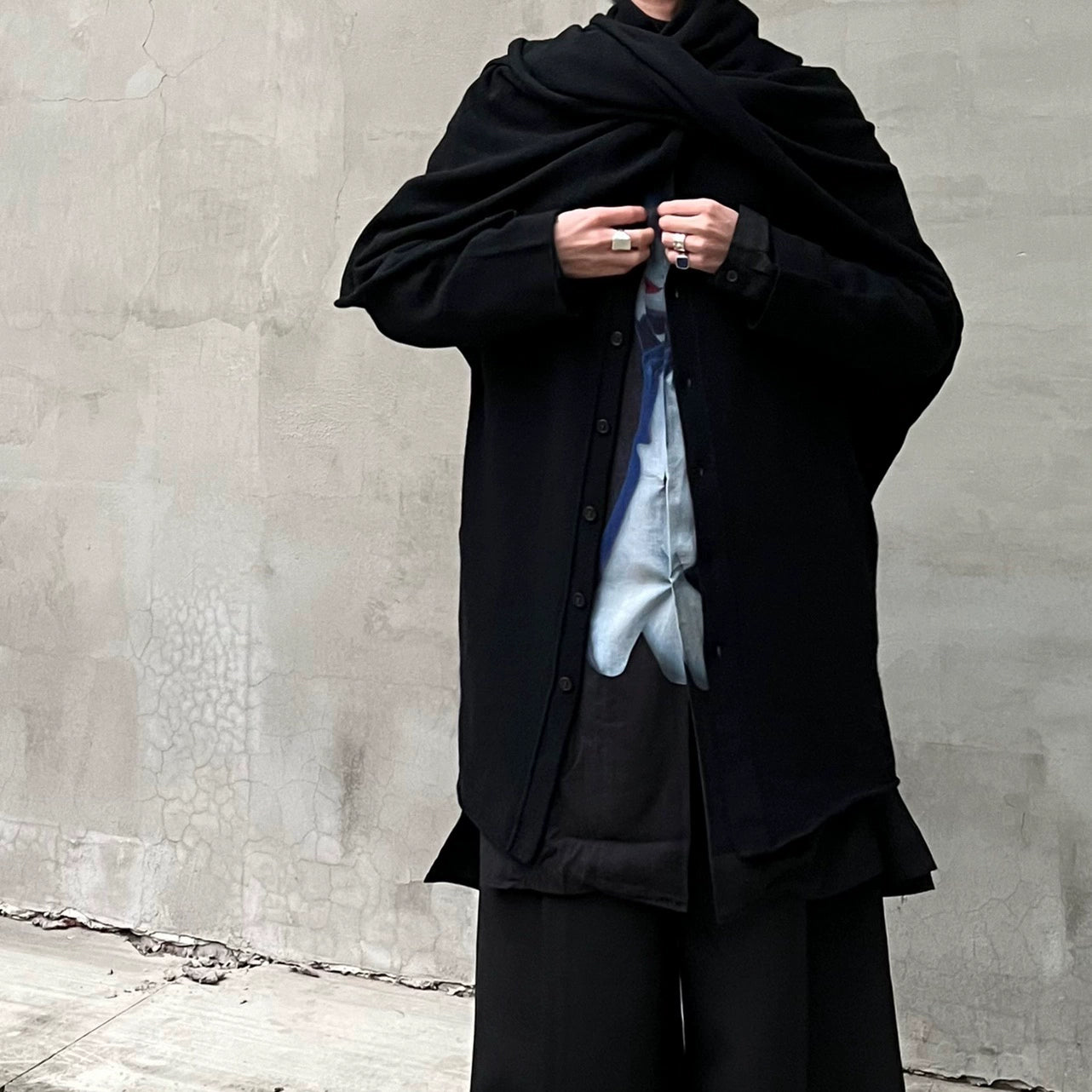 Yohji 21SS Knitted Scarf Cape Pure Wool Shawl Cardigan Outerwear
