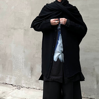Yohji 21SS Knitted Scarf Cape Pure Wool Shawl Cardigan Outerwear