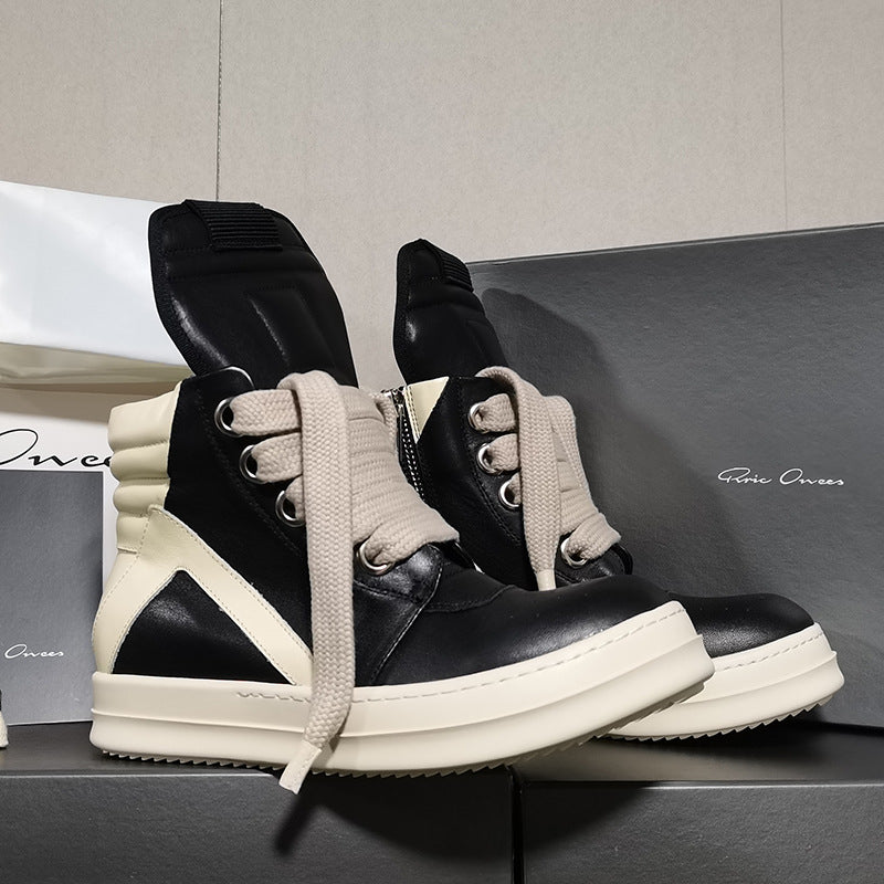Rick Owen Reverse Triangle High-Top Leather Shoes Thick Sole Sneakers