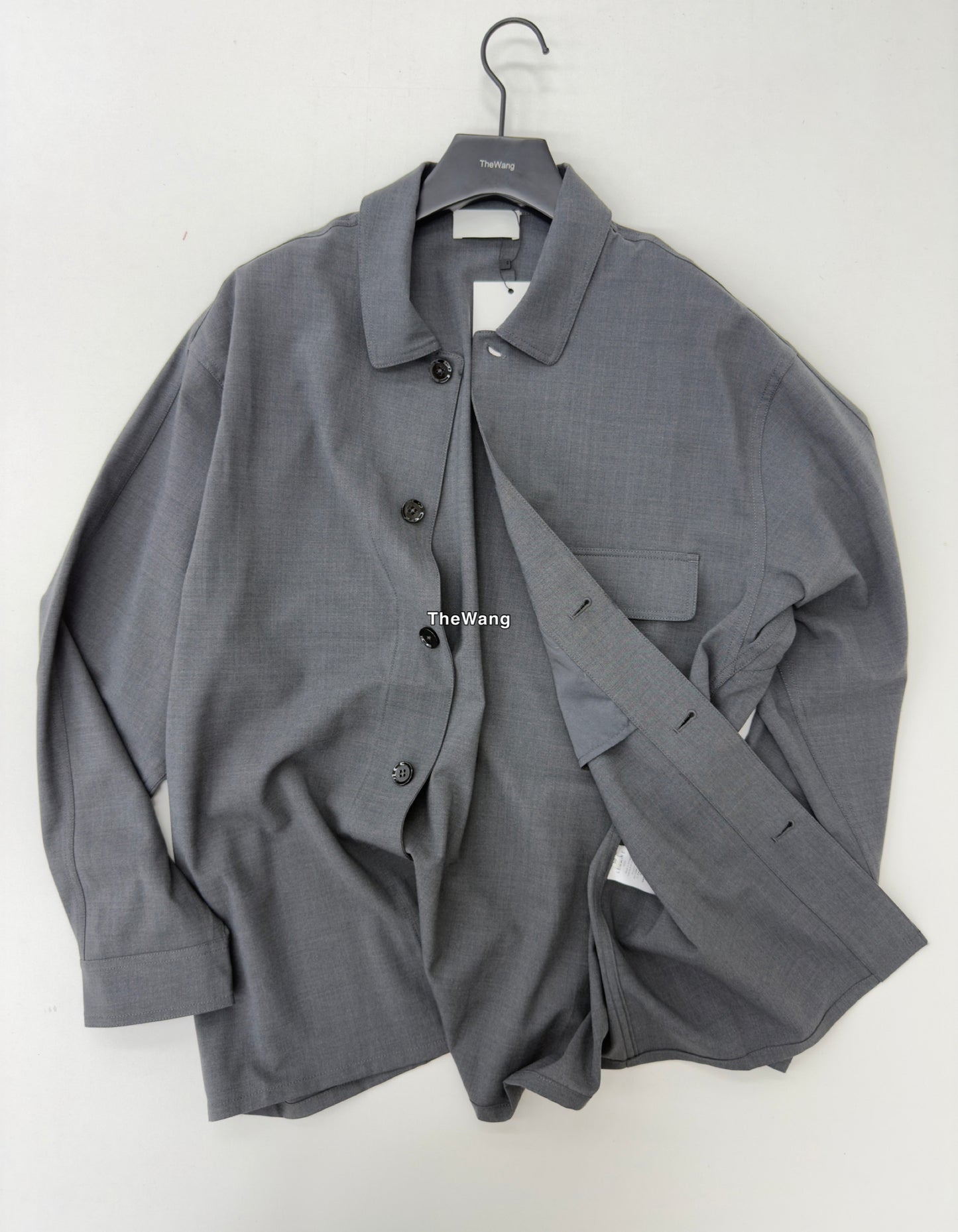 LEM SS25 Black-Grey Wool Shirt Jacket - 100% Wool Button-Front Overshirt