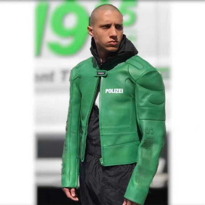 Vetements Motorcycle Leather Jacket Polizei Wild Man Biker Letter Print