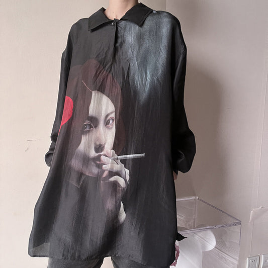 Suzume Uchida "Smoking Girl" Silk Shirt - Yohji Archive Darkwear -  