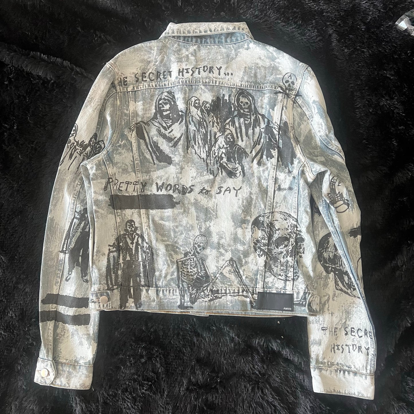 AMIRI 22FW Skull Reaper Graffiti Jackets - Hand Painted Waxed Denim