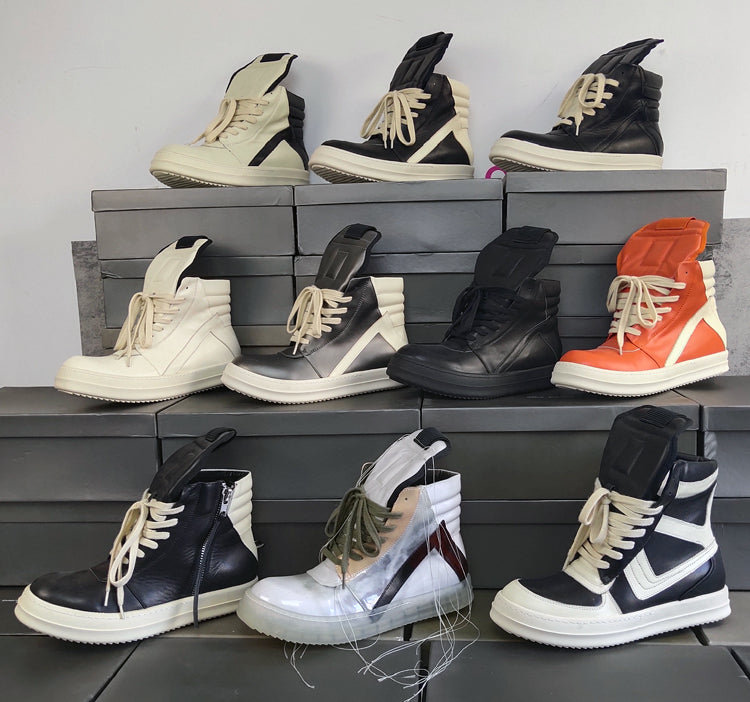 Rick Owen Reverse Triangle High-Top Leather Shoes Thick Sole Sneakers